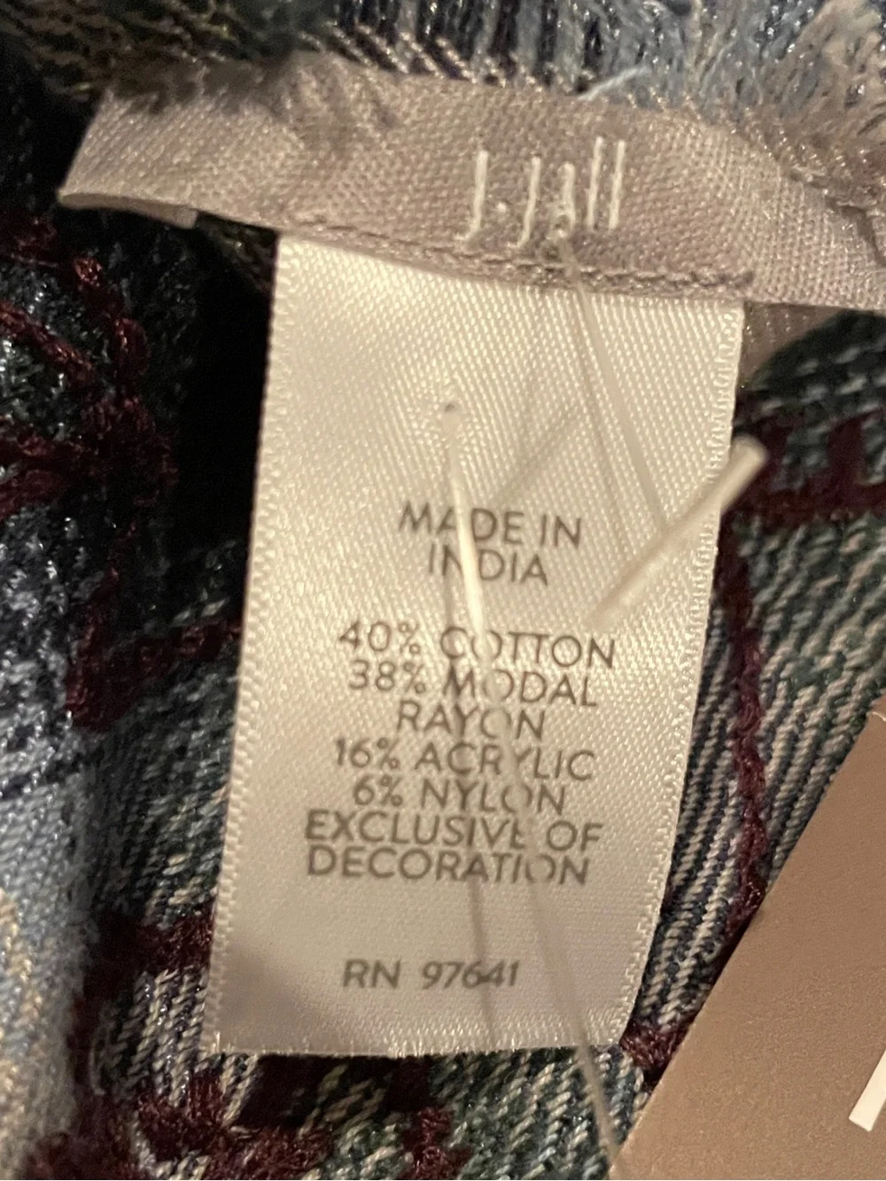 NWT J jill Indiana Cotton Embroidered Plaid floral patchwork triangle scarf